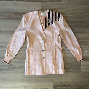 Vintage Joseph Ho Women's Size 8 Nautical Anchor Embellished Linen Blazer Jacket